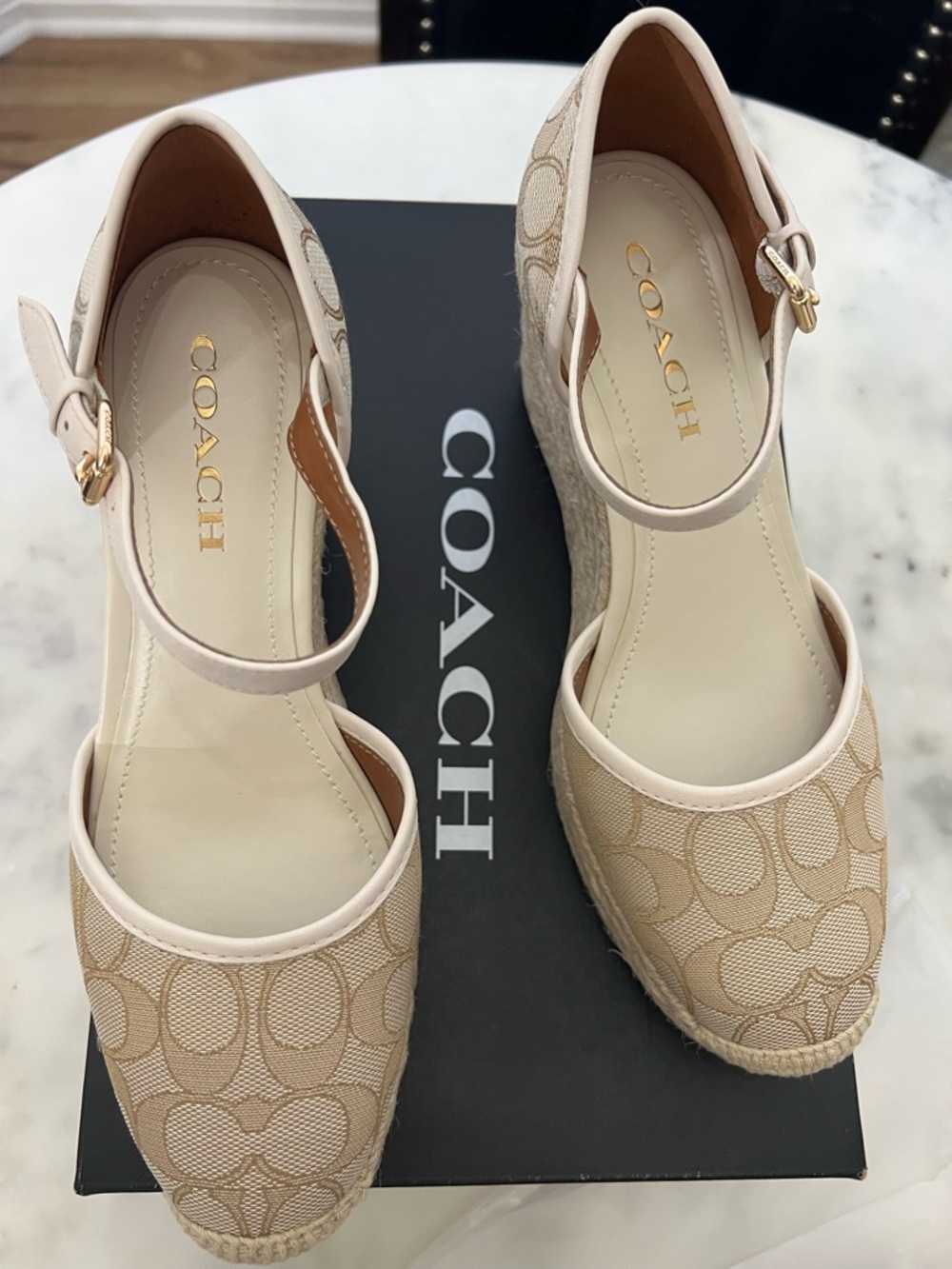 Coach Beige Signature Canvas Espadrille Wedge Sandals - Picture 4 of 10